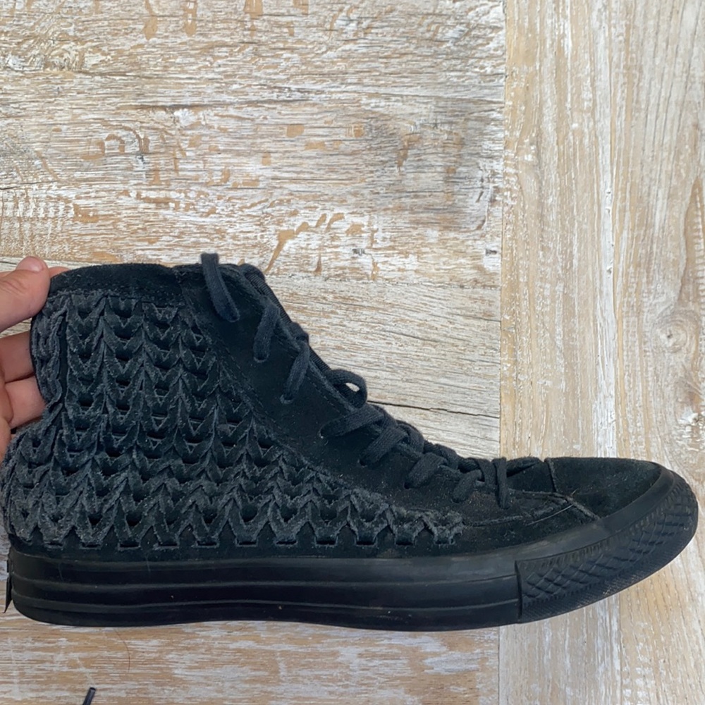 Leather black high top woven Converse